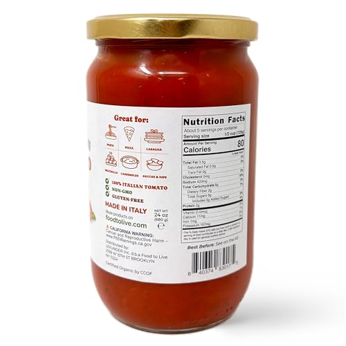 Food To Live Organic Basil Tomato Sauce, 24oz (680g) – Authentic Italian Pasta Sauce, No Added Sugar, Non-GMO, Vegan (Pack of 2)