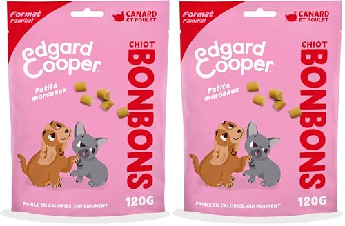 Edgard & Cooper Friandises pour Chiots Petits Bonbons Naturels sans Cérales Naturel, Format Familial de 1x120g, Canard & Poulet (Lot de 2)