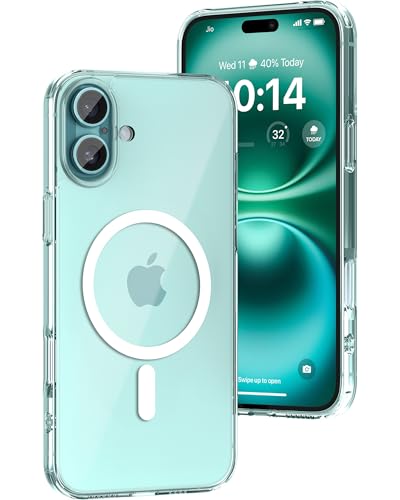 Image of eller sante Clear Magpro Back Cover for iPhone 16 Plus Scratch Resistant Camera Screen Protector Shockproof Protective TPU Phone Case 10ft Drop Protection Support Mag-Safe Wireless Charging- Clear