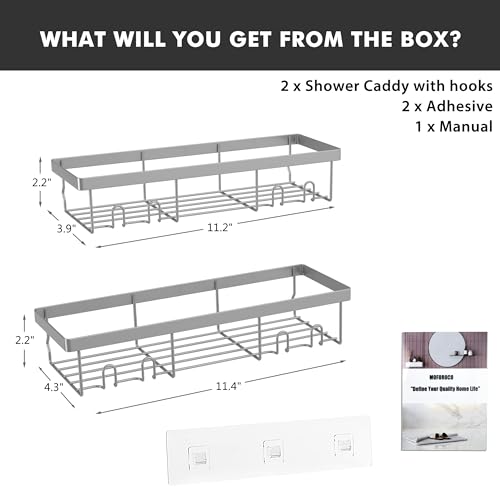 Image of Moforoco Shower Caddy Shelf Organizer Rack, Self Adhesive Black Bathroom Shelves Basket, Home Farmhouse Wall Inside Organization and Storage Decor Rv Accessories, First Camper Apartment Essentials