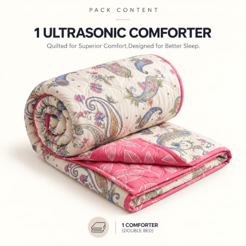 Image of BSB HOME Premium 280 GSM Quilted Comforter, Soft Plush Floral Printed Bedspread, Cozy Warm Reversible Blanket for Bedroom, Elegant Winter Bedding Comforter, 80 x 85 Inches (203 x 215 cm) - Blush Pink