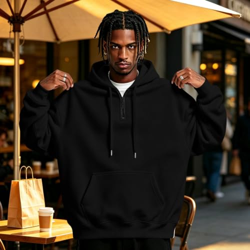 Fleece Hoodie Men Quarter Zip Fleece Lined Hooded Hoodie Kangaroo Pocket - image 2