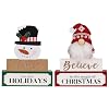 DECSPAS Christmas Decorations Indoor Set of 2 Wooden Christmas Sign Blocks for Table Decor 3 Layered Gnome Snowman Rustic Vintage Tabletop Centerpieces for Home Holiday Tiered Tray Gift