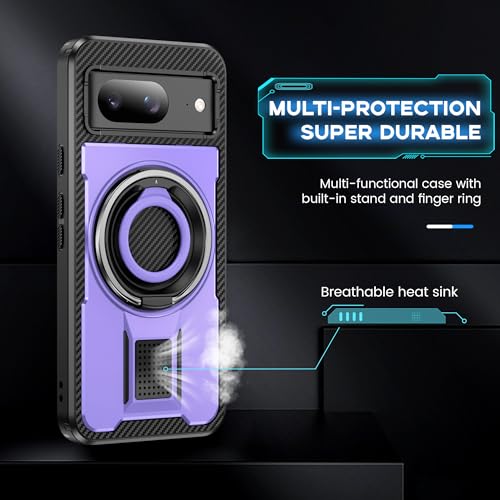 Coque Google Pixel 8 antichoc double couche avec anneau support violet