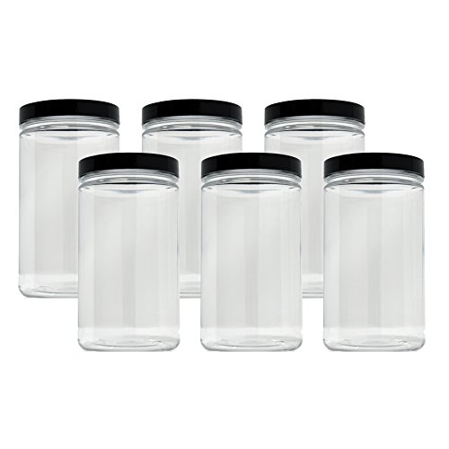 Clear 32 oz (BPA Free) Plastic Large Refillable Containers With Lids, Reusable Jars for Food, Supplies, and Storage (6 pack)