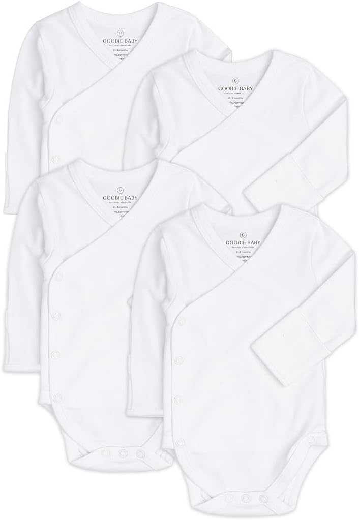Baby Side Snap Kimono Bodysuit Set, Mitten Cuffs, 100% Cotton, Boy Girl, 4 Pack
