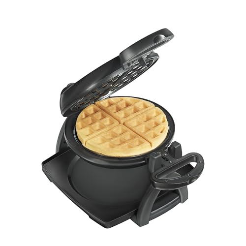 Proctor Silex Belgian Waffle Maker with Nonstick Plates, Single Flip, Cool-Touch Handle and Removable Drip Tray for Easy Cleanup Black (26090PS)
