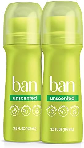 Ban Original Unscented 24-hour Invisible Antiperspirant, Roll-on Deodorant for Women and Men, Underarm Wetness Protection, with Odor-fighting Ingredients, 3.5 Fl Oz (Pack of 2)