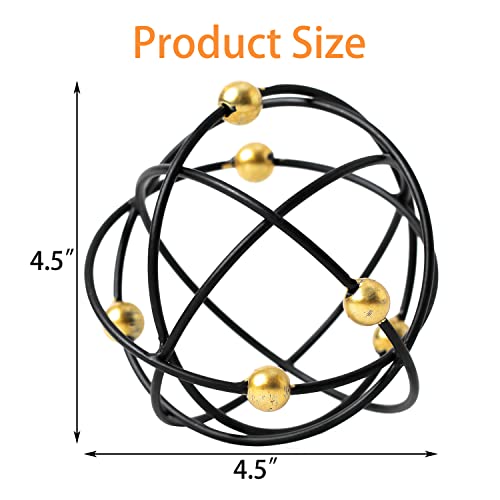 Tickcacy Modern Metal Geometric Table Decor, Metal Decorative Sphere, Stylish Black Sculpture With Gold Balls, Iron Orbs Tabletop Decor Ornaments For Home Living Room Bedroom Office, 4.5 Inches #TOP1