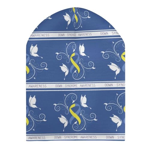 Down Syndrome Awareness Month Yellow Blue Ribbon Kids Beanie Hat for for Girls Boys Children Cap Winter Knitted Chemo Cancer Headwear Accessories Gifts Decoration3