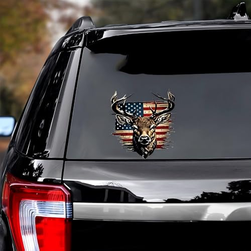 Image of Generic 2 Pcs American Flag Buck Deer Sticker, Vinyl Decal Sticker for Car, Truck, Computer, Wall, Any Clean Smooth Surface