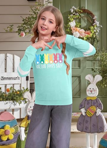 Image of Ithalt Kids Easter Shirts for Girls Cute Bunny Graphic Tshirt Easter Long Sleeve Tops 5-14y