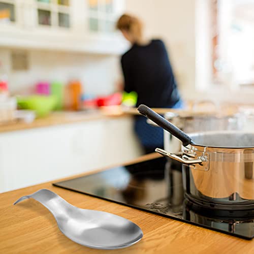 Image of Stainless Steel Spoon Rest, Spatula Ladle Holder, Stainless Steel Utensil Spoon Rest Holder, Brushed Finish, Dishwasher Safe 3.8 x 9.4 Inch (Fish Shape Silver Color 1PC)