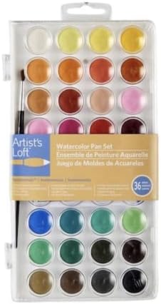 36 Color Fundamental Watercolor Pan Set with Paint Brush by Artists Loft