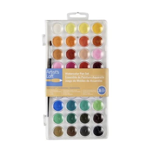 36 Color Watercolor Pan Set with Natural Hair Brush by Artist's Loft Necessities - Watercolor Set for Students, Teachers, Artists - 1 Pack