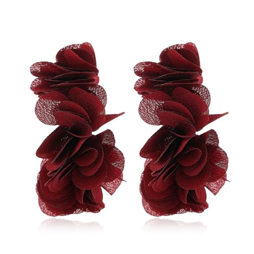 coadipress Fabric Flower Cluster Hoop Earrings Handmade Charm Chic Petal Hoop Earrings Elegant Camellia Huggie Earrings Boho Lightweight Floral Petals Earring for Women