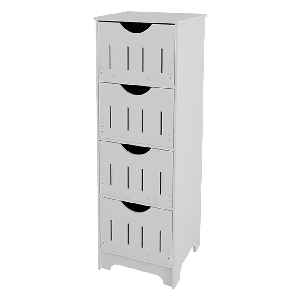 HUOLE Armario de Suelo para Baño, Armario de Almacenamiento, Armario de Pie, con 4 cajones MDF, para Baño, Sala de Estar, Comedor, Cocina, Estilo Moderno-30 * 30 * 82cm-Blanco