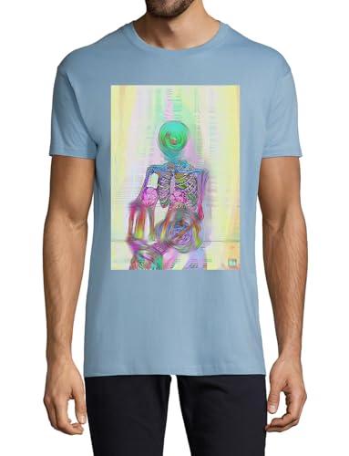 T-shirt Squelette Transcendental Homme en Coton Bleu Clair Original Trippy