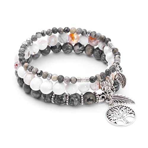 Tree Of Life Yoga Healing Stone Bracelets,Multilayer Turquoise Jasper Bracelet Sets Beach Charm Bracelet Set One Size Fits All For Perple Stress Relief (Map) #TOP30