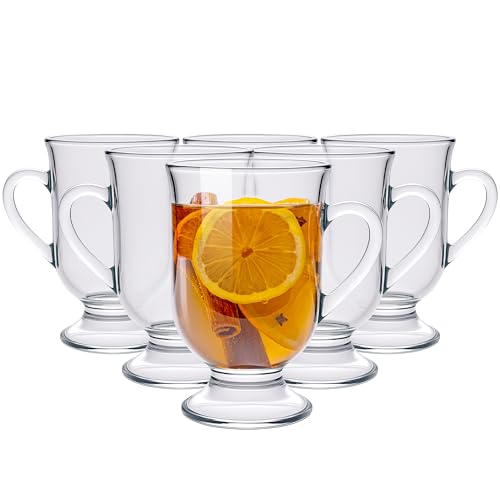 KONZEPT Juego de 6 tazas de café – 420 ml tazas de vino caliente con asa de cristal, ideal para café, té y bebidas calientes, resistente al calor y apto para lavavajillas