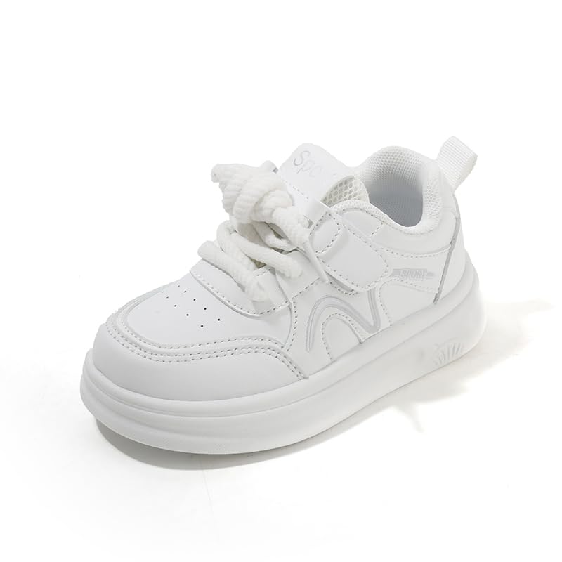 Kids White Platform Sneakers, Lace-up Athletic Shoes, Casual Sport Running Shoes
