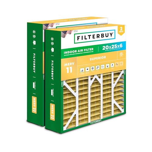 Filterbuy 20x25x6 Air Filter MERV 11 Superior Pet & Allergy Defense (2-Pack) Pleated HVAC AC Furnace Filters for AprilAire Space-Gard 201 2200 2250 & Lennox (Actual Size: 19.75 x 24.25 x 6.00)