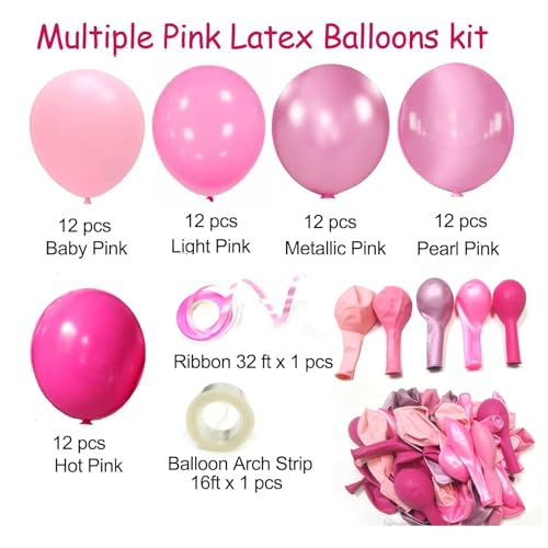 Image of Pink Balloons Metallic Pink Balloon, 60Pcs 12Inch Chrome Deep Light Pearl Hot Pink Latex Balloons for Birthday,Wedding,Baby Shower,Galentines day Decorations
