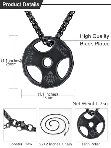 U7 Men Women Fitness Dumbbell Necklace Stainless Steel Weight Plate Barbell Chain Pendant Necklace,Chain 22"+2" Extender, with Gift Box4