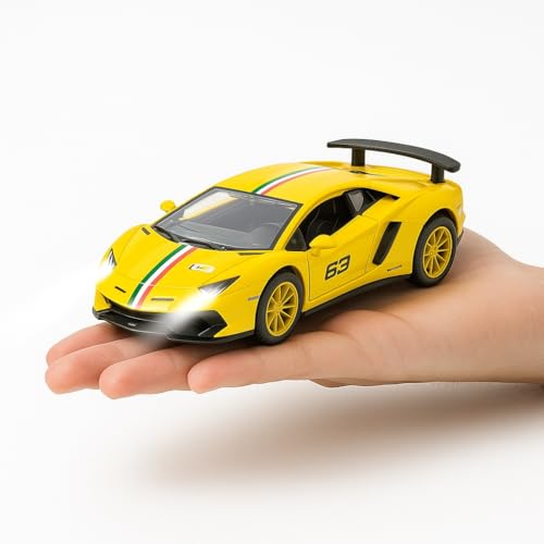 Image of 1:32 Scale Lamborghini Die-Cast Car - Alloy Pull Back Toy Vehicle with Openable Doors - Sports Car Model with Realistic Detailing for Boys, Kids & Collectors (Yellow)