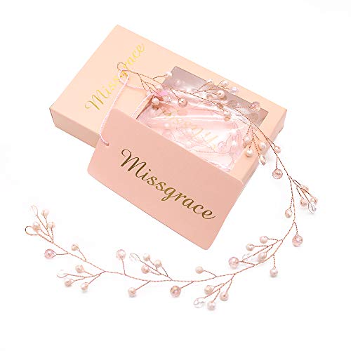 Missgrace Bridal Rose Gold Crystal Hair Vine Wedding Vintage Headpiece Women Leaf Headband Hair Accessory Wedding Hair Jewelry For Festival And Party- Bridal Hair Accessories For Bride #TOP3