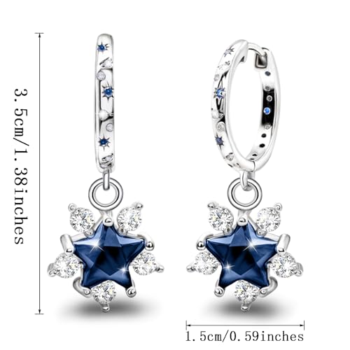 Blue Star Earrings for Women - Sterling Silver Hoop Huggie Earrings Hypoallergenic White Dark Blue Cubic Zirconia Star Moon Sun Earrings Jewelry Gifts for Teen Girls for Christmas2