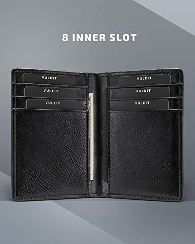 Image of VULKIT Bifold Front Pocket Slim Wallet RFID Blocking Minimalist Thin Leather Credit Card Holder Wallet for Men and Women Black