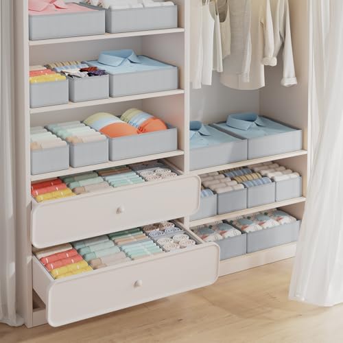 DIMJ 12 Pack Drawer Organisers Foldable Storage Box Fabric Drawer Dividers Wardrobe Storage Organiser Storage Cubes for Bras, Socks, Underwear, Ties, Scarves, Cosmetics
