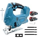 Akku Stichsäge 18V, 3000 SPM Stichsäge mit LED-Licht, Bürstenloser Stichsäge, 4 Orbitaleinstellungen, 4 Klingen, 2x 3,0Ah-Akku und Ladegerät