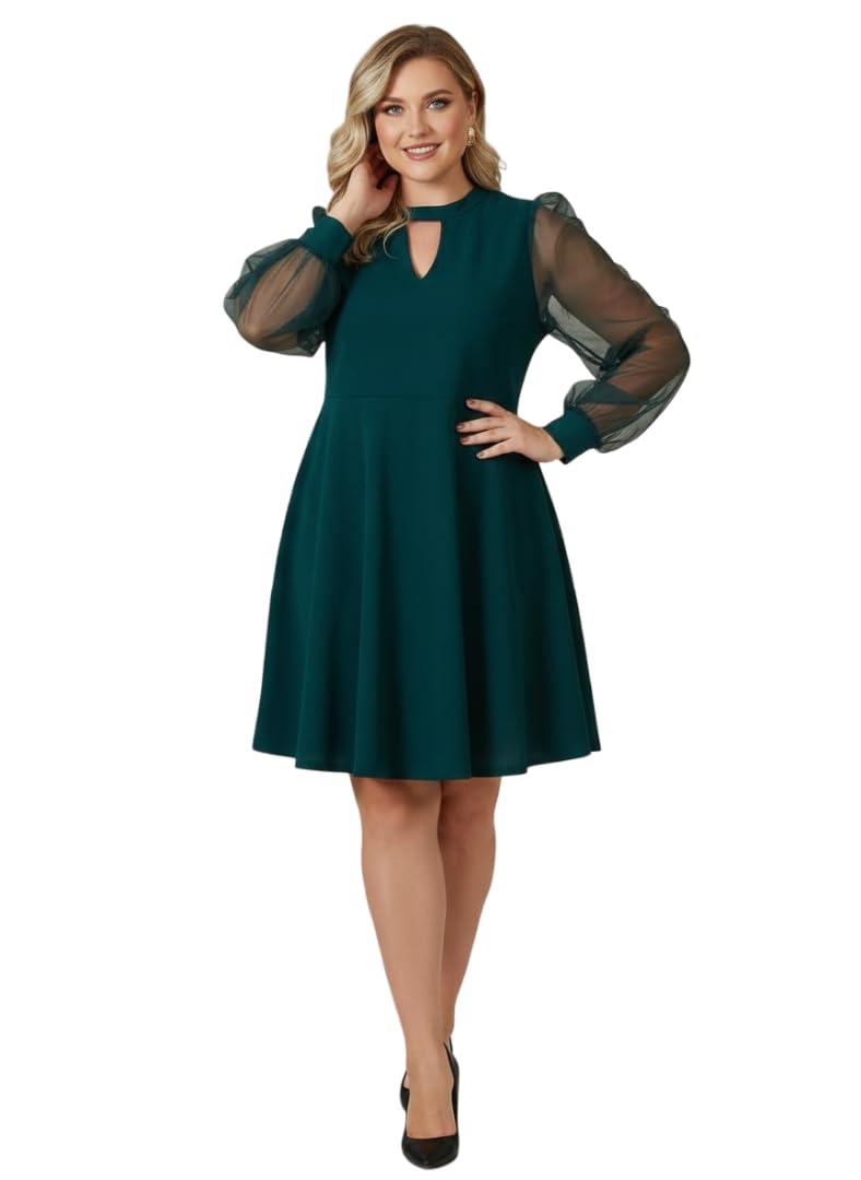 c4d Women's Pluse Size Front Keyhole Elegant Skater Dress-picture-16