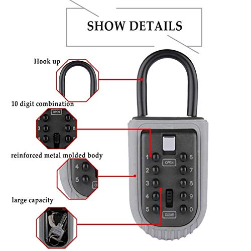Ccyx Key Lock Box,Realtor Key Lock Box Safe Lockbox 10-Digit Push Button Combination Safe Vault - Portable Outdoor Stor A Key - Door Handle Or Fence Mount. #TOP2