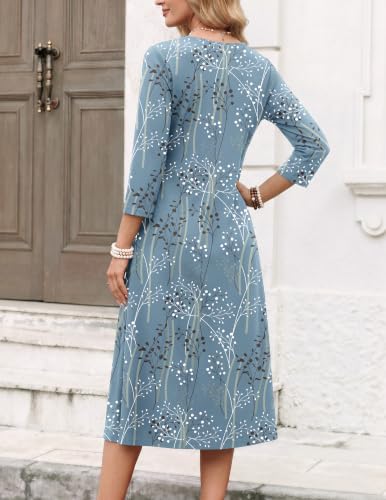 Image of Zeagoo Womens Dresses 3 /4 Sleeve Casual Fall A Line Midi Dress with Pockets
