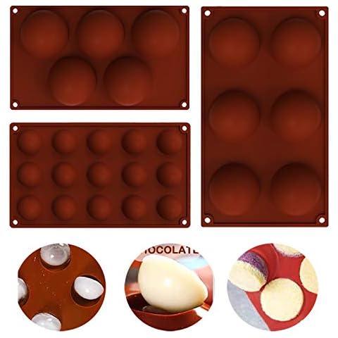 5&6&15 Holes Silicone Molds, 3 Packs Half Sphere Silicone Baking Molds for Chocolate, Party Cake, Candy Jelly, Pudding, Handmade Soap, Ice Cream Bombes, Dessert, Biscuit, Round Shape Bread Baking DIY Cover
