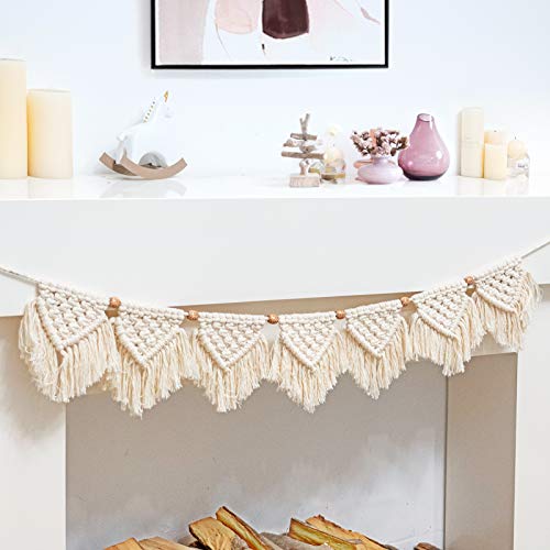 Macrame Wall Hanging Fringe Garland Banner - Boho Chic Bohemian Wall Decor - Apartment Dorm Living Room Bedroom Decorative Wall Art, 9" W x45 L, 7 "Flags - Thumbnail 6
