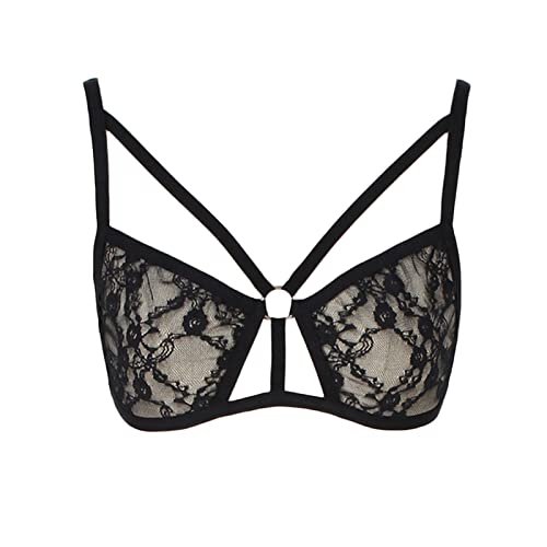 Women Strap Lace Bra Criss Cross Front Breathable Seamless Invisible Bras Wireless Demi Balconette Push Up Bra Black #TOP6