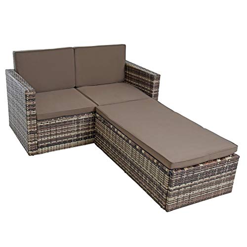 ESTEXO Polyrattan Sitzgruppe Essgruppe Gartenmöbel Set Gartensofa Rattan Sofa mit Hocker ausklappbar Sofa-Set Rattan… – Bild 3