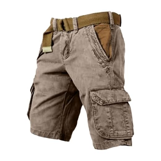 Short Cargo Homme, Shorts Et Bermudas Bermuda Short Cargo Homme De Travail Militaire Vetement Coton Grande Taille Ceinture Elastique Pantalon Court avec Multi-Poches Sport Randonnée Eté Beige, L