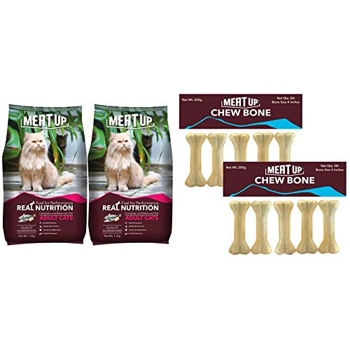 Image of Meat Up Adult Dry Cat Food, Ocean Fish - 1.2kg (Buy 1 Get 1 Free) & Meat Up Pressed Chew Bones, Dog Treats, 4 inches, 200g (Buy 1 Get 1 Free)