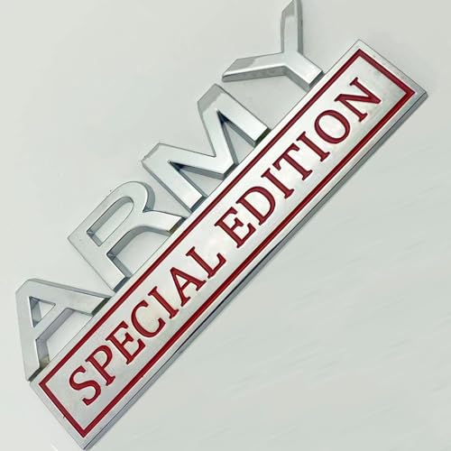 Image of Generic Army Special Edition Emblem with Strong Adhesive, Army Car Emblem 3D Badge Decal Car Truck Replacement Compatible with Universal Vehicle, Car, Truck, SUV (Silver Red)