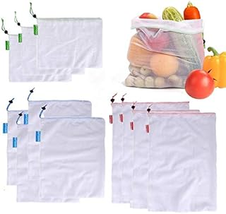 JZK 11 PCS Small Medium Large eco-Friendly Reusable Foldable mesh Drawstring Shopping Bags for Fruit and Vegetables, Grocery Produce net Bags