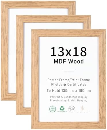 ATOBART MDF Holz Natur Bilderrahmen, 13x18 cm, 3er Set | 5x7 zoll rahmen mit Acrylglas zum Tischdisplay&Aufhängen