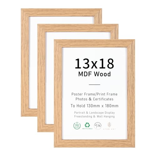 ATOBART MDF Holz Natur 13x18 Bilderrahmen 5x7 zoll rahmen mit Acrylglas zum Tischdisplay&Aufhängen 3er Set