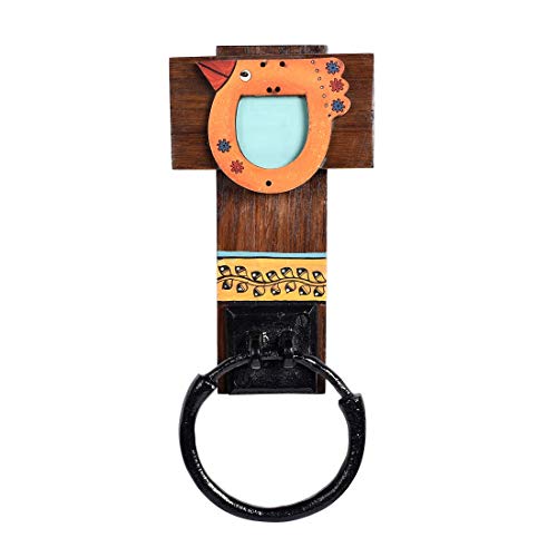 Image of Aakriti Art Creations Floral Art Wooden Towel Holder | Handcrafted Wooden | Matte Finish Natural Brown Wall Mounted Towel Holder for Bath & Wash Area