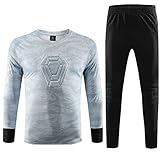 Torwart gepolstert Langarm Funktionsshirt und Hose, Outdoor Ausbildung Sport Fußball Torwart Trikot Anzug Kinder, mit Schwamm Beinschutz und Arm, Atmungsaktiv,White,XXS