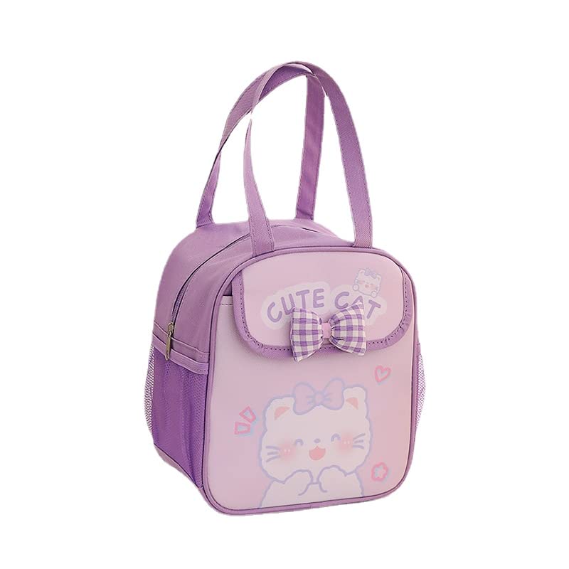 Kawaii Lunch Bag Cute Lunch Box for Women Cartoon Insulated Multi-pockets Lunch Tote Bag for School Work Picnic (Purple)